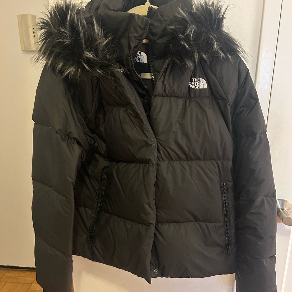 The North Face Dark Jacket with Faux Fur Hood